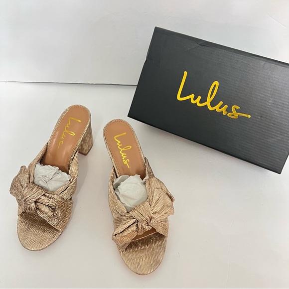 Lulus Dorthea Rose Gold Knotted High Block Heel Sandals - New In Box - Reemoly - Picture 2 of 16